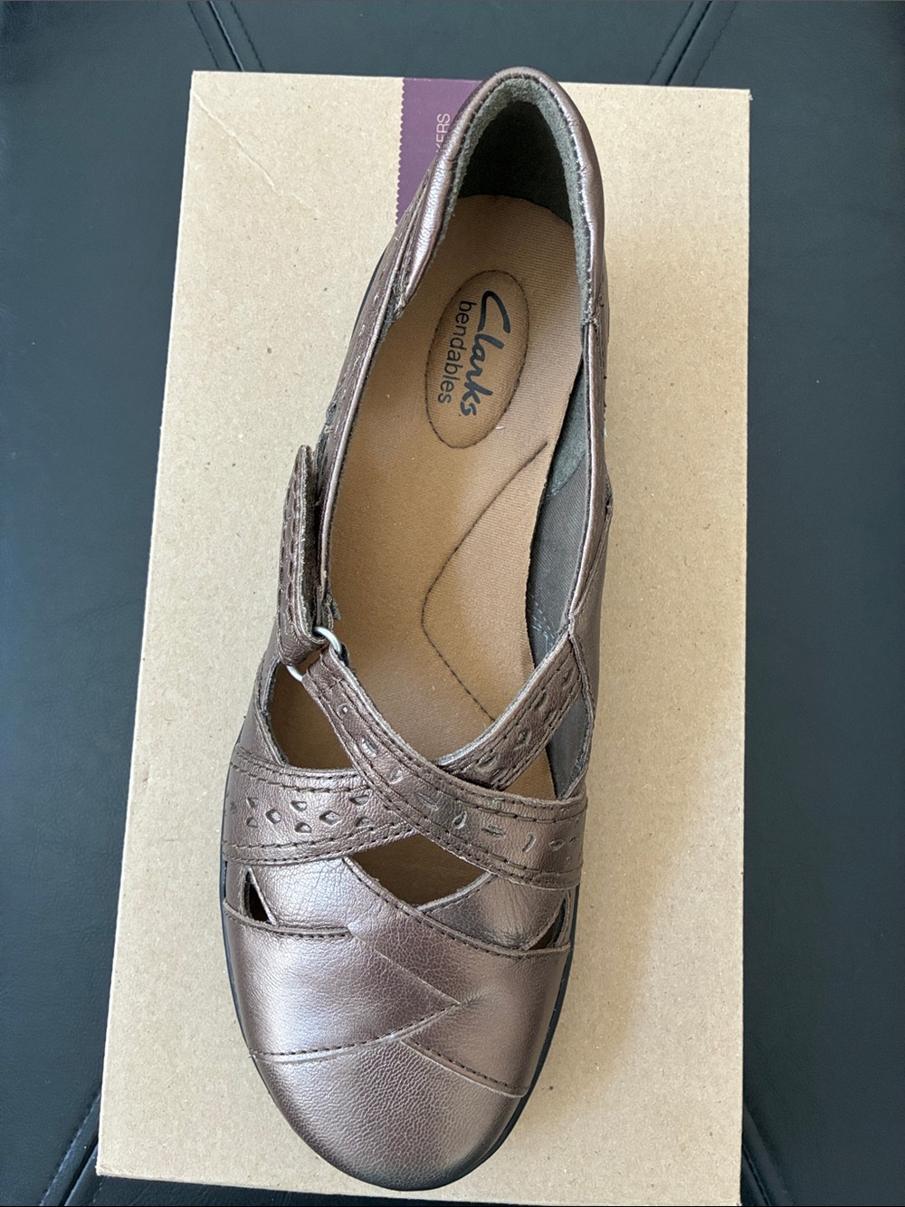 Clarks New Ashland SpinQ Pewter/Bronze Metallic Leather Flats - 9 1/2W